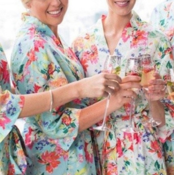 Jackets & Blazers - Floral Kimono Aqua Blue Small Medium Cover up
